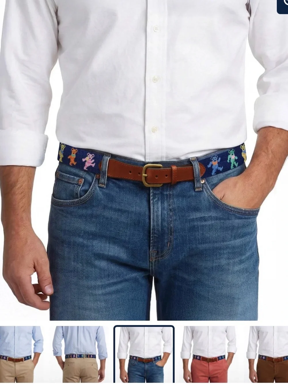 Smathers & Branson Italian Leather & Hand-Stitched Dancing Bears Men’s Belt - 38